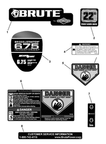 Decals Diagram and Parts List for 7800583-BTXP22675HW 2010 Briggs and Stratton Lawn Mower